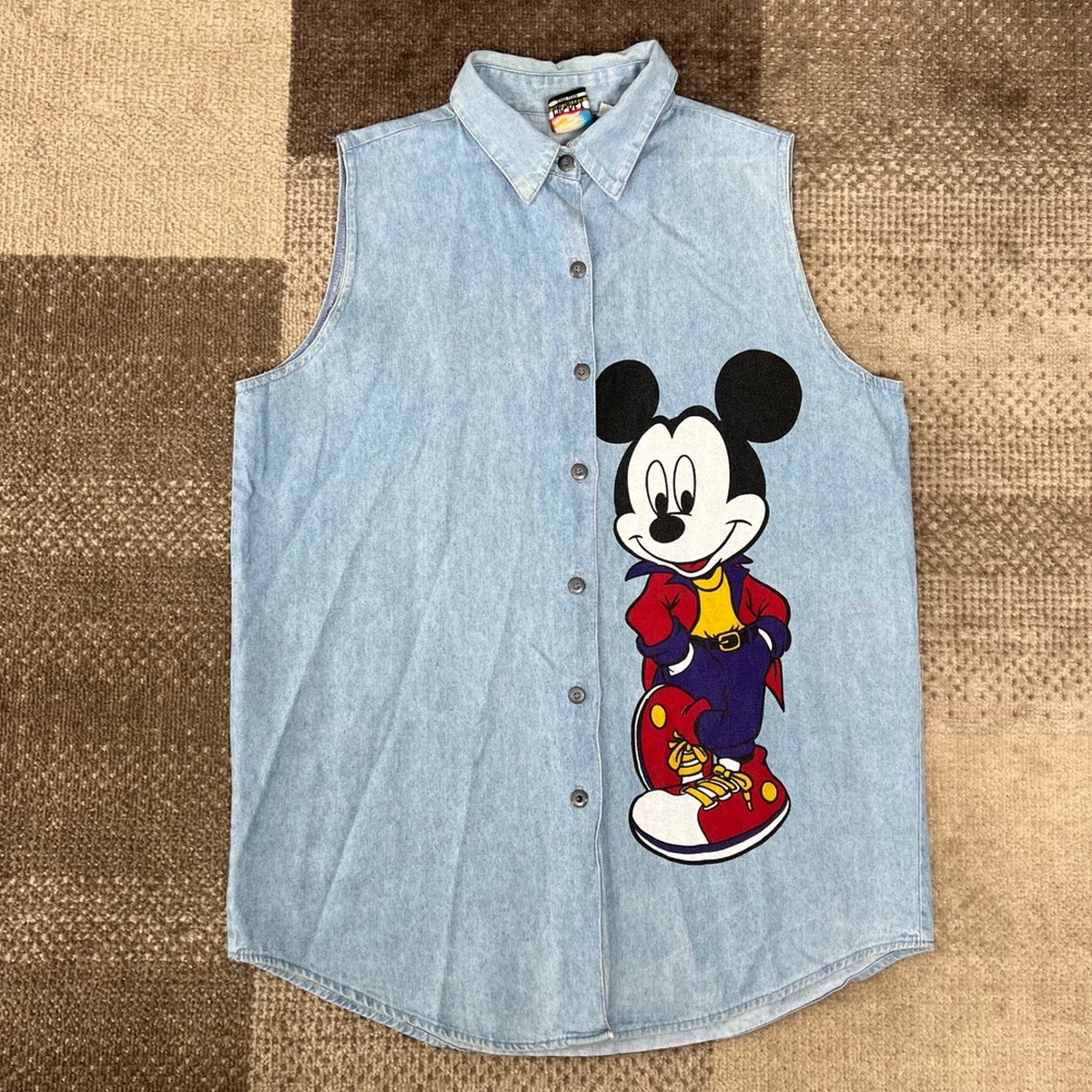 Mickey Unlimited Jerry Leigh Denim Sleeveless Shirt Womens Medium Light Wash 90s